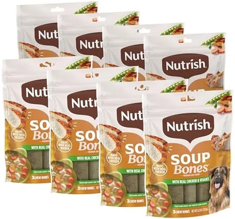 nutrish soup bones premium dog chews with real chicken and veggies 63 oz bag pack of 8 rachael ray